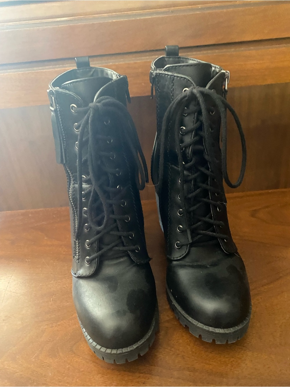 Marshalls Black Lace-Up Side-Zip Combat Boots